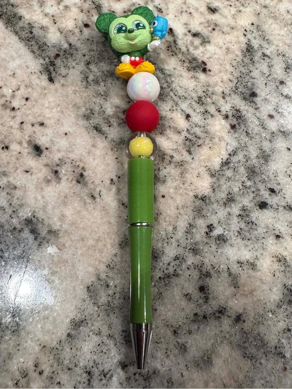 Hand Crafted Green Beaded Pen with Multicolor Beads